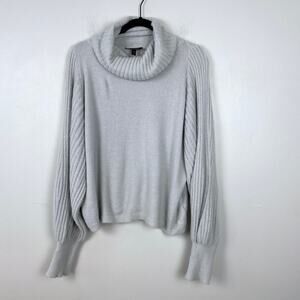 Express Gray Fuzzy Turtleneck Sweater Balloon‎ Sleeve Pullover Cowl Size Large